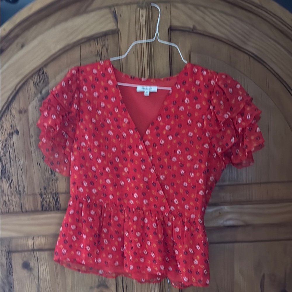 Floral Red Wrap Top